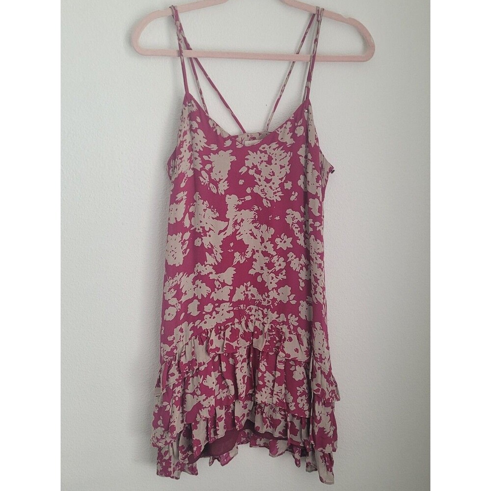 Ramy Brook 100% Silk Magenta Pink Floral Ruffle Tiered Mini Dress Size S Boho